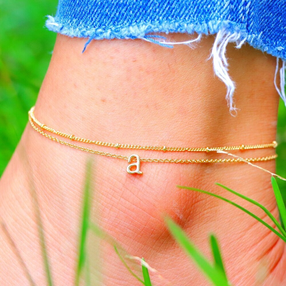 😍💛GOLD A to Z LETTER SPARKLE INITIAL ANKLET ALPHABET BRACELET GIFT, ELDM22279